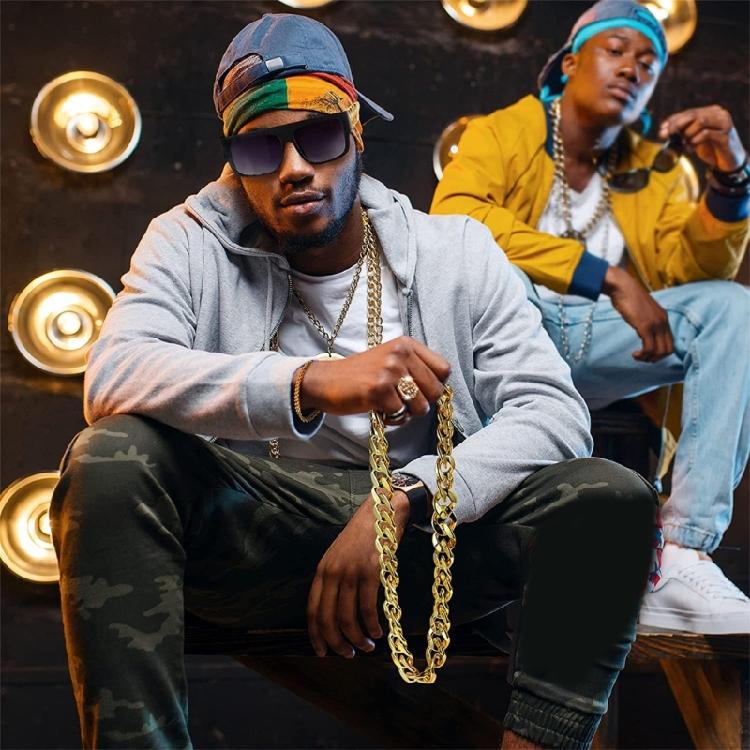 8 ks Oblečení 80. a 90. let Hip Hop Kostým Sada Cool Rapper Doplňky Zlatý Řetízek, Zlatý Náramek, Sluneční Brýle, Prsteny Náhrdelník