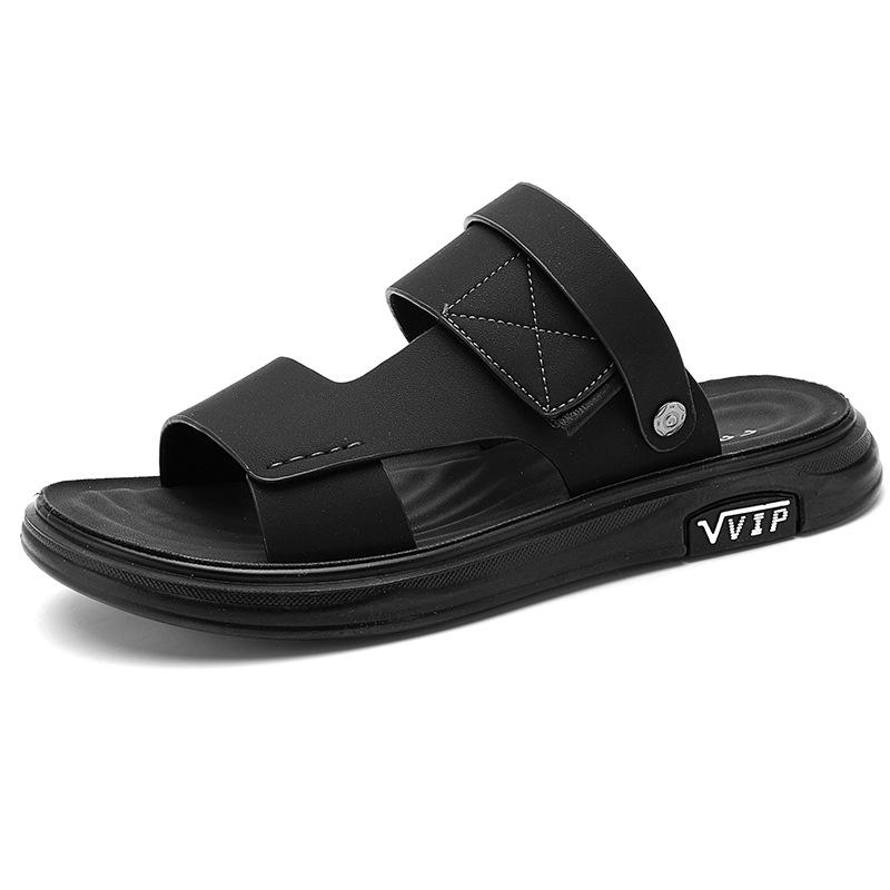 High-end Leather Sandals, Men's Outer Wear, Summer New Fashion, One Shoe or Two, Wear Thick-soled, One-word Cool Slippers