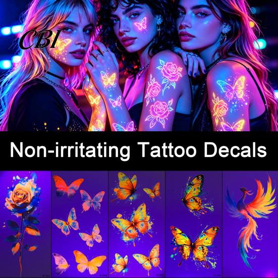 Temporary Body Art Decals 5 Sheets Butterfly Tattoo Stickers, Waterproof Flower Tattoos, Colorful Removable Stickers Face Tattoos for Parties