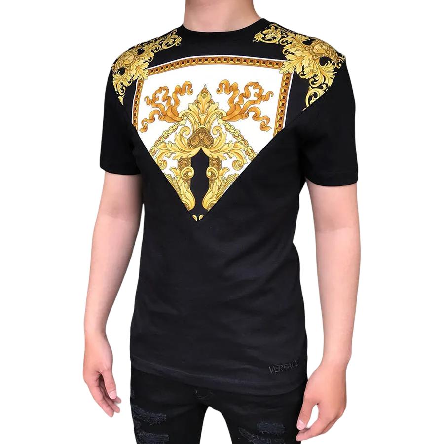 VERSACE T-Shirts Men's Black Crew Neck Moderate Straight Fit 1012174-1A08822-5B070
