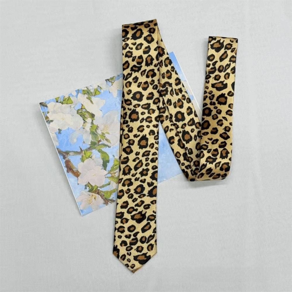 Print Design Leopard Print Tie Trendy Pattern Narrow Tie Classic Striped Tie  Casual Occasions