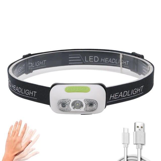 Mini Motion Sensor LED Headlamp USB Rechargeable Portable Headlight Waterproof Outdoor Flashlight Camping Hiking Fishing Lights