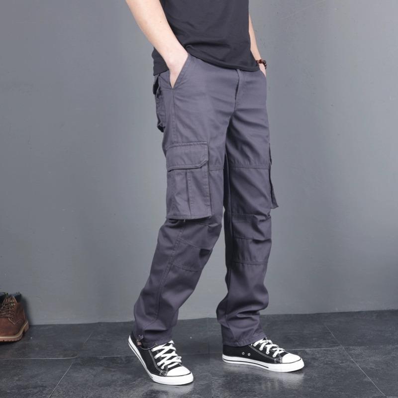 Men's Black Straight Leg Cargo Pants Casual Streetwear Trousers