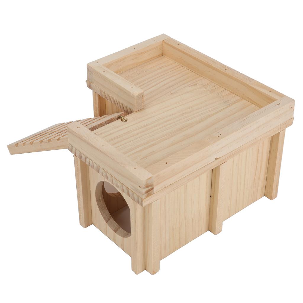 Hamster House Multi Rooms Wooden Hideout Tunnel Toy Small Pet Hut with Ladder for Golden Bear