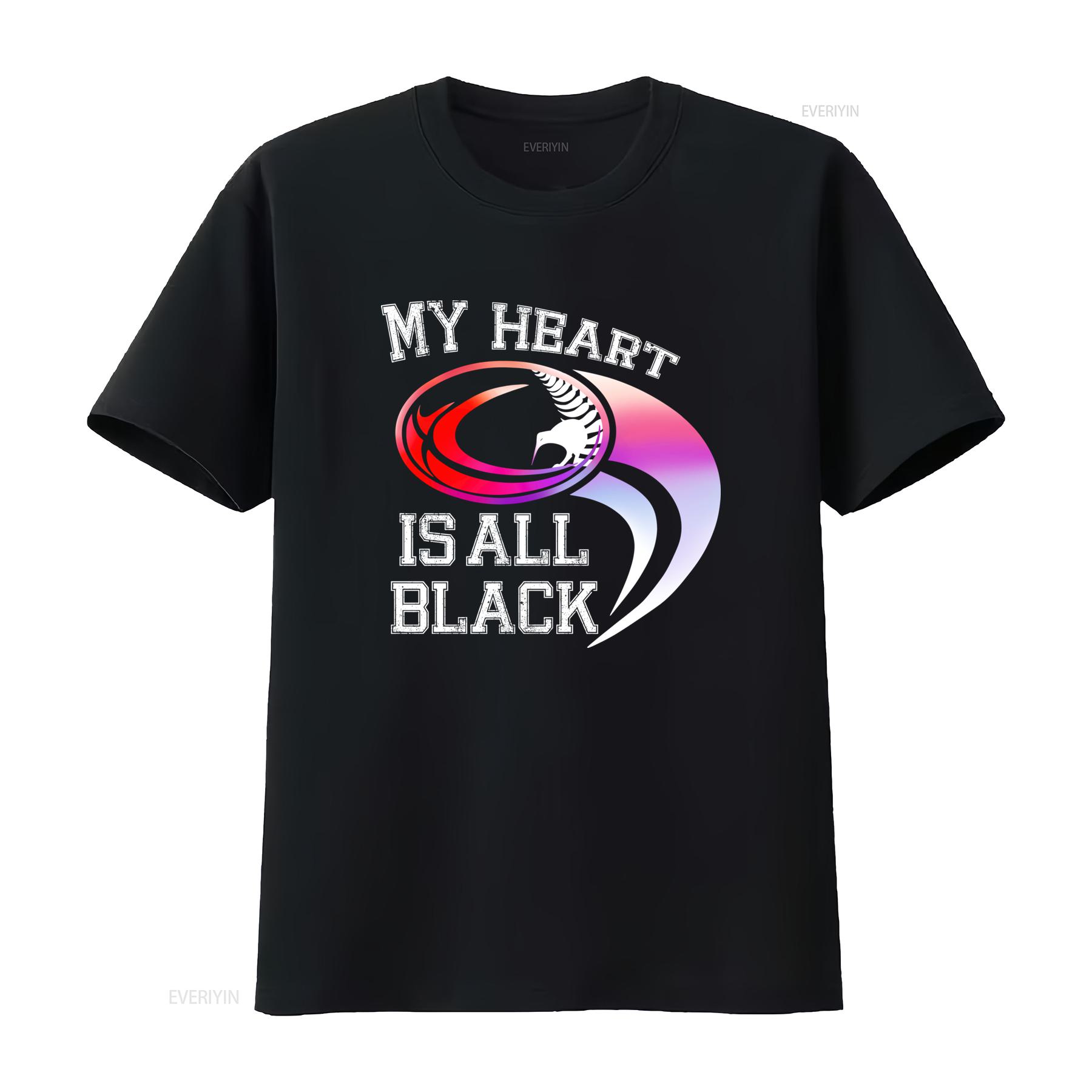 

Colorful My Heart Is All Black Rugby New Zealand Fan T Shirt vintage Washed Top For Everyday Wear Comfortable graphic Versatile 4XL