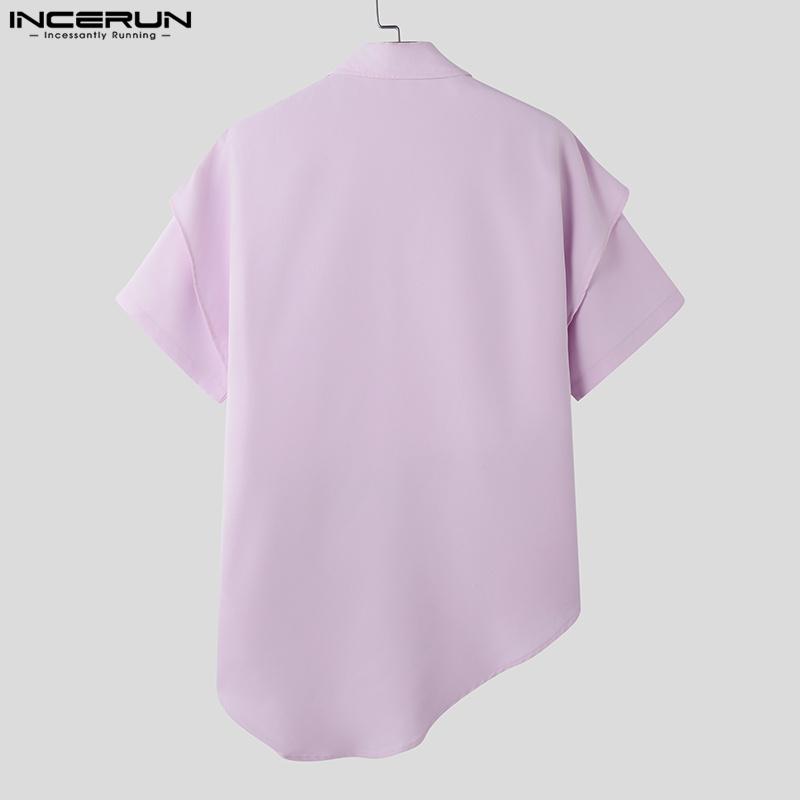 INCERUN Vară Bărbați Straturi Mânecă Scurtă Patchwork Nasturi Jos Oversized Neregulat Cămăși Topuri