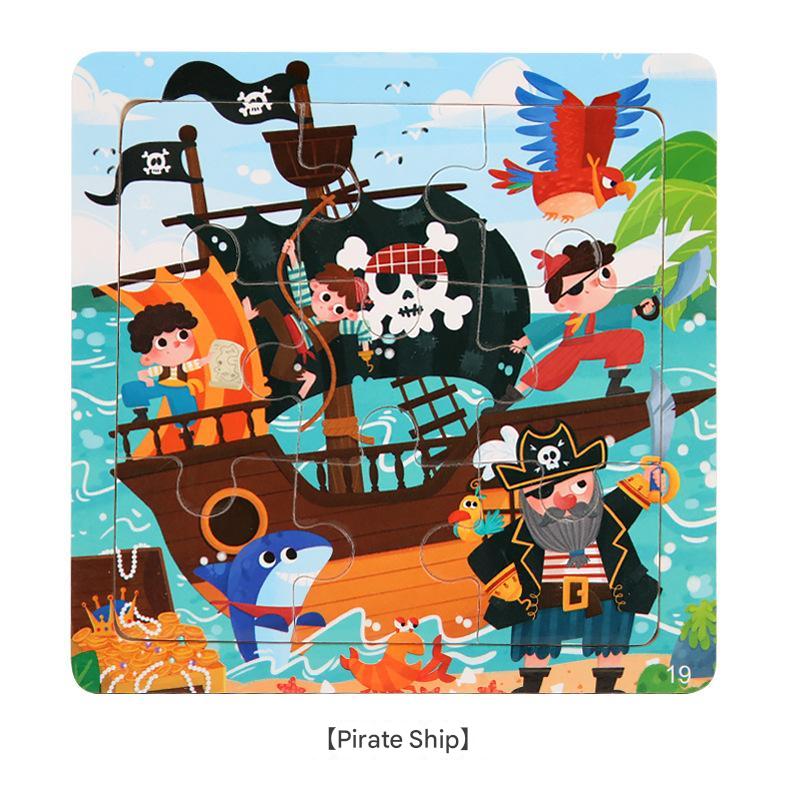 9-Piece Wooden Children'S Jigsaw Puzzle Toy For Early Childhood Education Cartoon Animal Transportation Cognitive Puzzle
