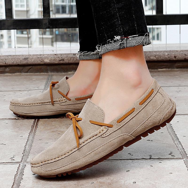 2025 Casual Shoes Fashion Men Shoes Handmade Natural Suede Leather Mens Loafers Moccasins Slip On Men's Flats Male Driving Shoes