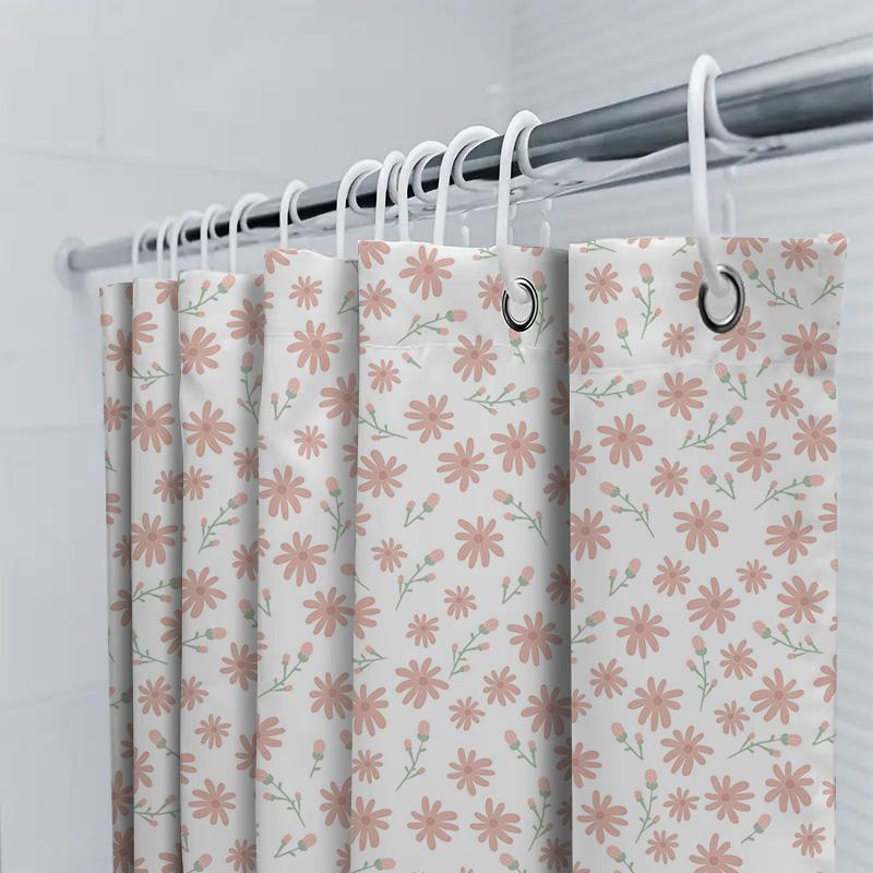 Delightful Flower Shower Curtain Pink Bloom Waterproof Bath Decor For Home Decoration Modern Bathroom Accessories Set