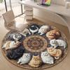 VIKAMA  Charming Kitten-Motif Vintage Round Rug Living Room, Study, Office Chair Round Mat Stylish Home Decor Rug