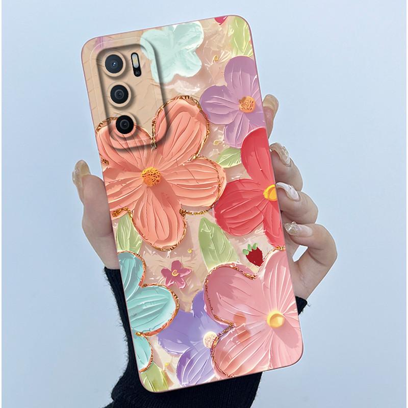 For OPPO A16 Case Oppo A16s A54s Case Fashion Simplicity Flower Soft LIquid Silicone Shockproof Cover Oppo CPH2269 CPH2271 Funda
