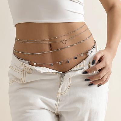 European and American Sexy Multi-layer Tassel Sequin Metal Chain Waist Chain Street Photography Trendy Beach Rhinestone Heart Thin Body Chain