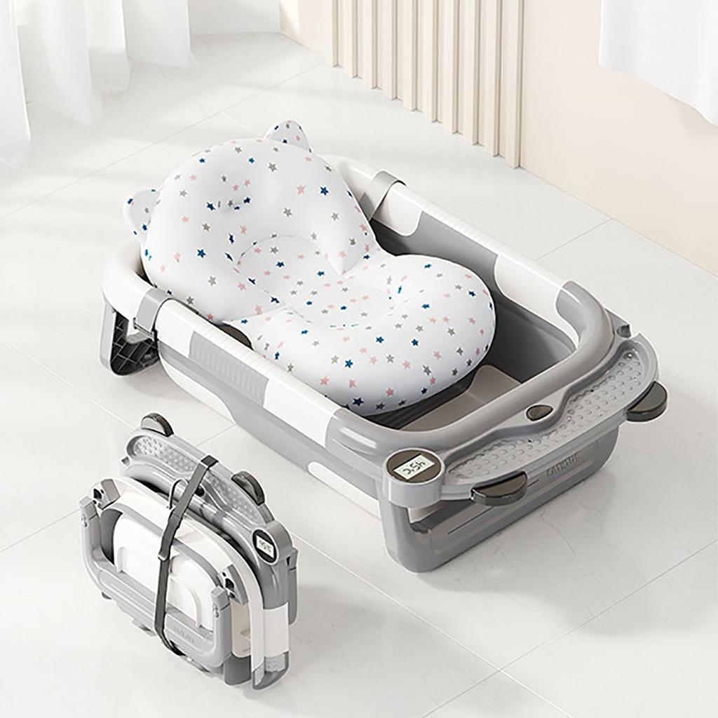 Gevvnss Folding Baby Bath with Water Easy Bath Bath Net for Newborns Thermometer, Storage, Mat, Non-Slip Set, Soft, White,