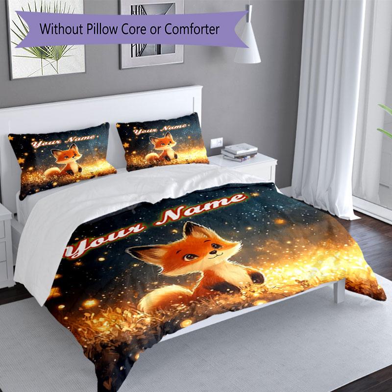 3PC Custom Name Fox Starry Field Bedding Set Duvet Cover Closure Includes 1 Duvet Cover & 2 Pillowcases for Bedroom