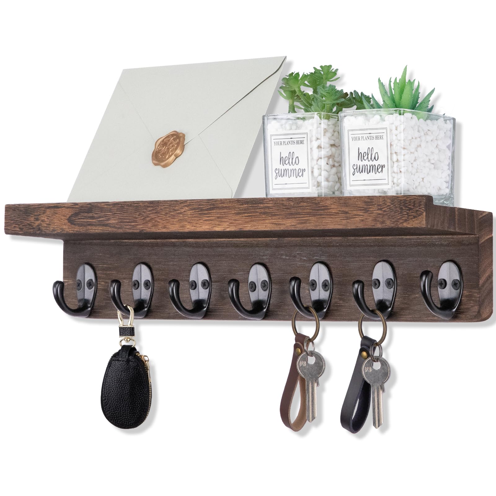 

Rustic Key Holder for Wall Home Decor Wooden Key Holder with Display Shelf Wooden Mail and Key Holder for Entryway Hallway