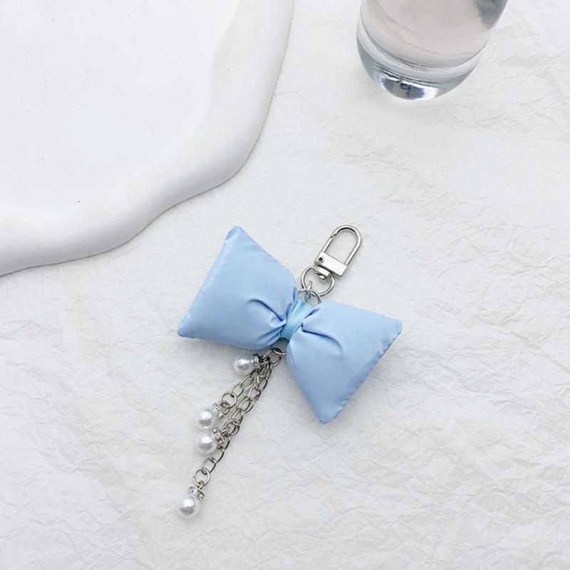 Cute Bowknot Pearl Chain Keychain Pendant Lovely Hanging Decorations Keyring Charm for Purse Bag Backpack Handbag