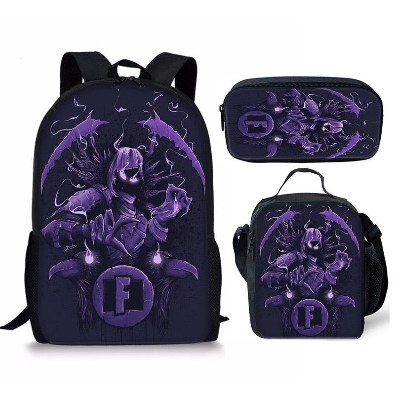 3 pièces Sac à dos d'activité Fortnite Anime Dessin animé Cartable Grande capacité Étudiant Sacs d'école Trousse à crayons Mignon et Charmant Sac à lunch Date de naissance Cadeau