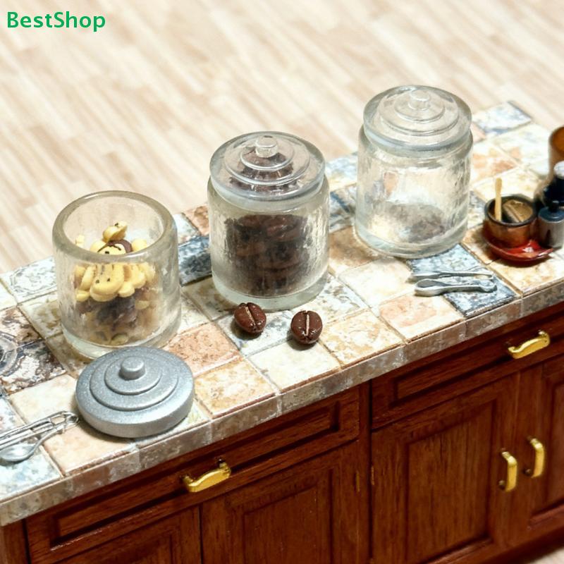 1:12 Scale Miniature Glass Jars Set | Dollhouse Kitchen Storage Containers with Lids