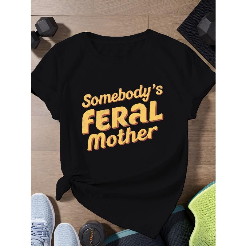 

retro Somebody s feral mother Women s Plus Size Sports Short Sleeve T-Shirt 4XL чорний