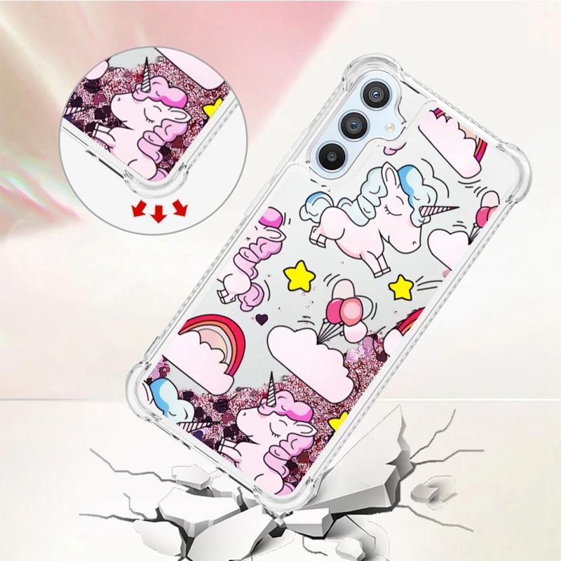 A55 A35 A15 5G Case Cartoon Glitter Quicksand Liquid Cover For Samsung Galaxy A55 A35 A15 A25 A54 A34 A14 A24 A05 A05S Case Etui