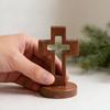 Standing Wooden Crucifix Statue Tabletop Religious Figurine Spiritual Christian Gift for Church Home Office Table Decor
