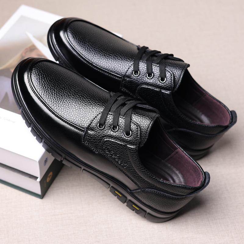 Casual men's shoes 2025 spring new trendy simple work shoes lace-up middle-aged dad formal casual business leather shoes