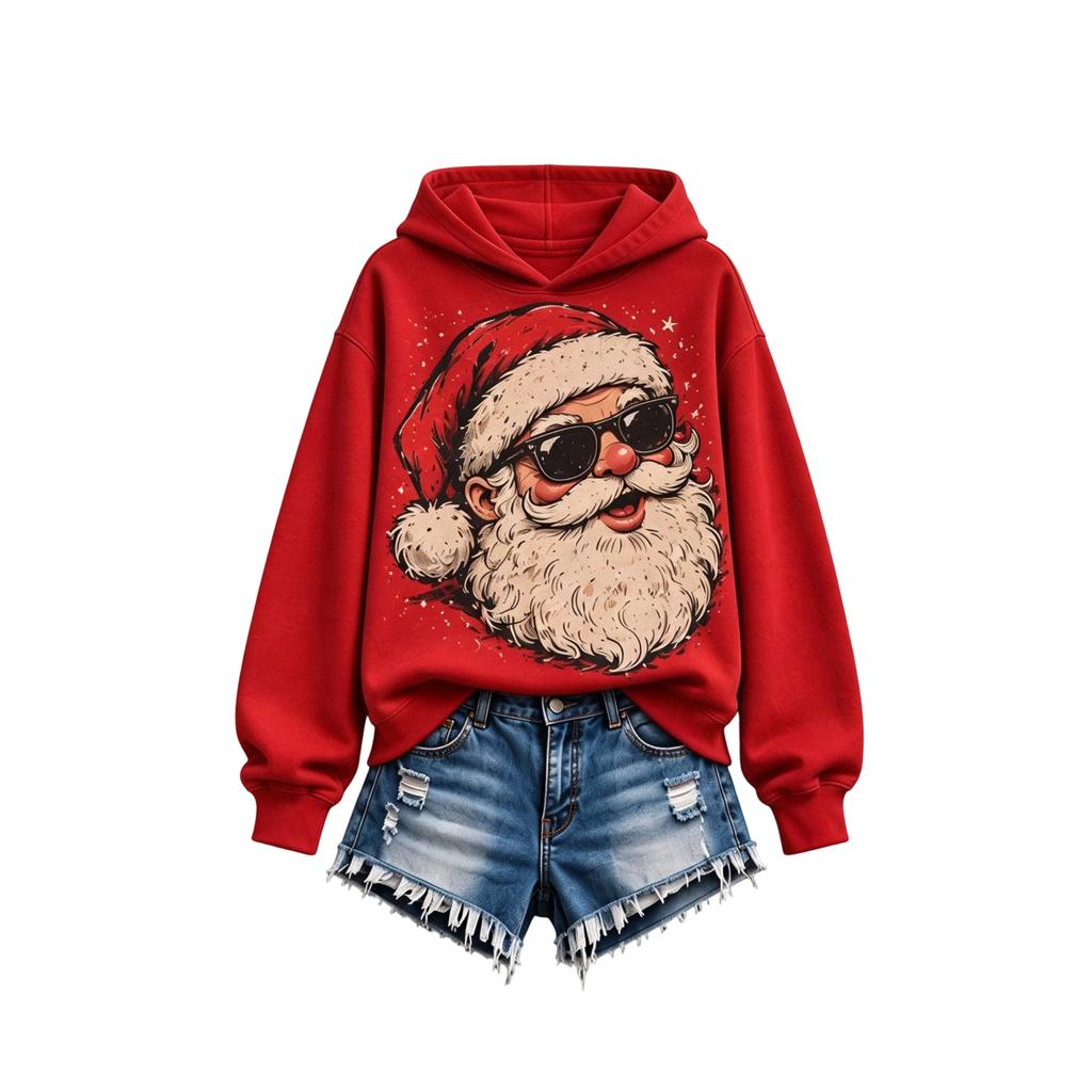 Women's Christmas Print Long Sleeve Round Neck Top for Holiday Party