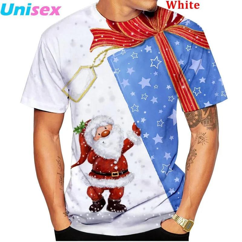 Men's Christmas Themed Pattern T-shirt, Men's Fashionable Casual Printed Holiday Oversized Round Neck Short Sleeved Cartoon T-shirt