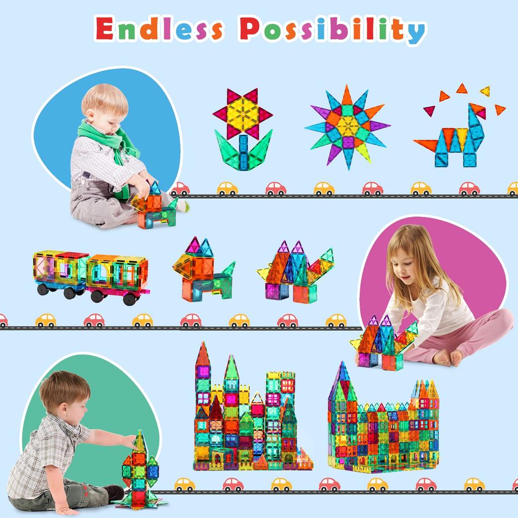 Gemmicc 100PCS Mag Build Basic Set Magnetic Toys Magnet Kids Educational Toys Magnet Blocks Toys Advanced Set Comes with 2 Cars