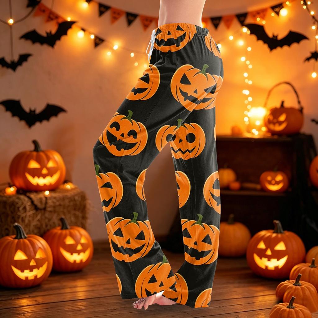 Women's Halloween Print Lounge Pants Drawstring Waist Casual Sleepwear Soft Fabric Relaxed Fit Pajama Bottoms for Home Use