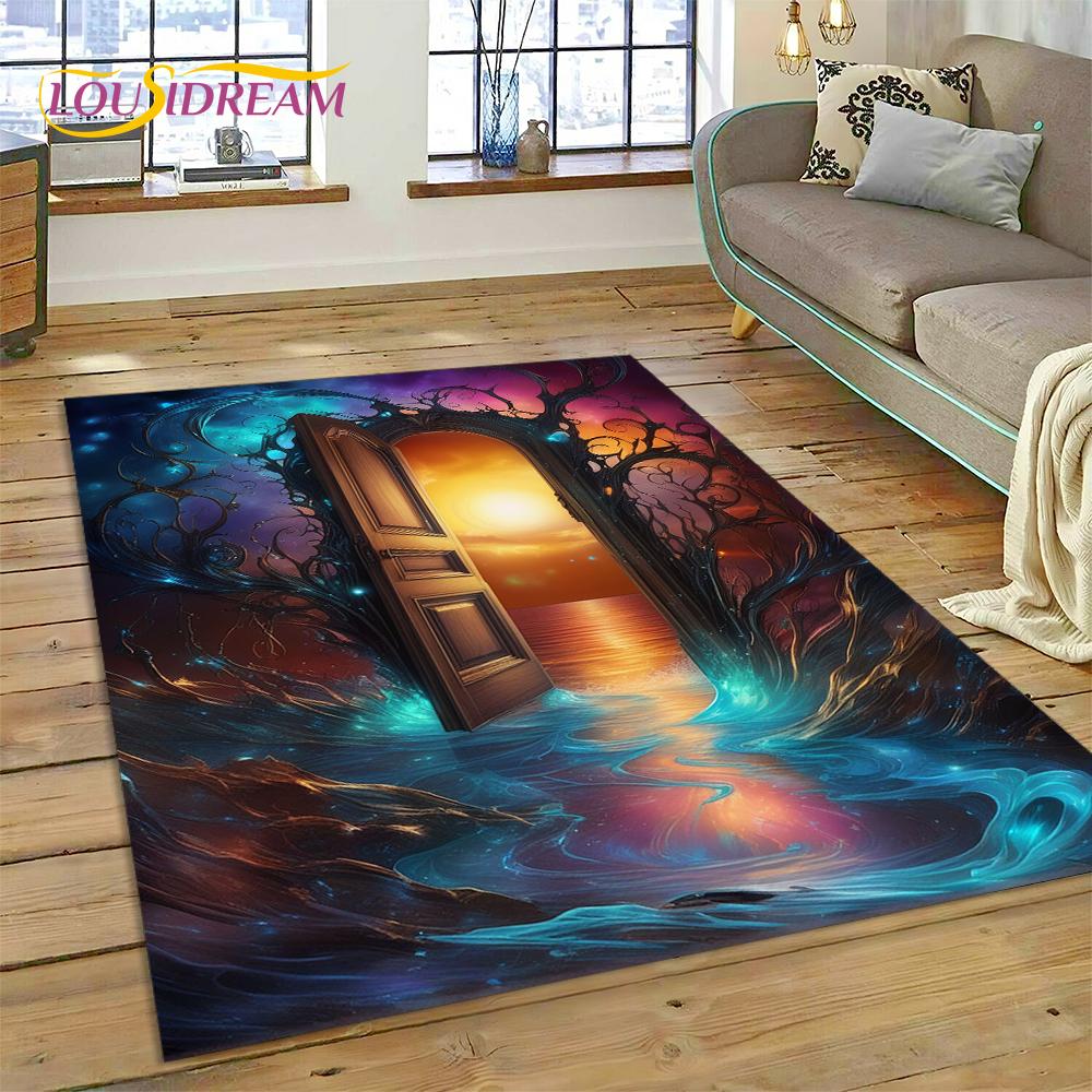 3D Illusion God's Temple Door Gate Carpet Rug for Living Room Bedroom Home Sofa Decoration,Kids Play Area Rug Non-slip Floor Mat