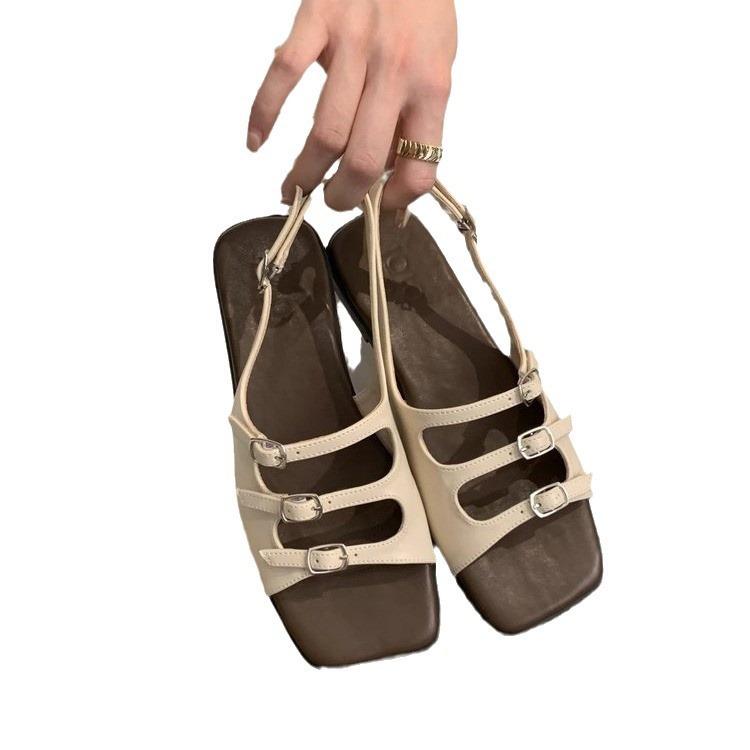 Fashion Sandals Women's Summer 2025 New Retro French Fairy Wind Beach Seaside Fashion Soft Flat Roman Shoes