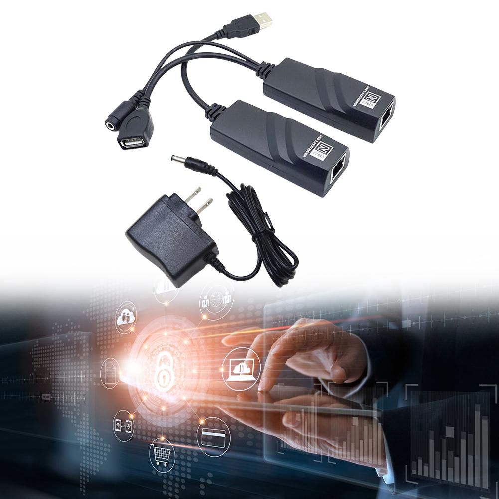 USB 2.0 Extender To RJ45 with Power Adapter Ethernet Extension Cable Connections Up To 100m for Camera Mouse Keyboard