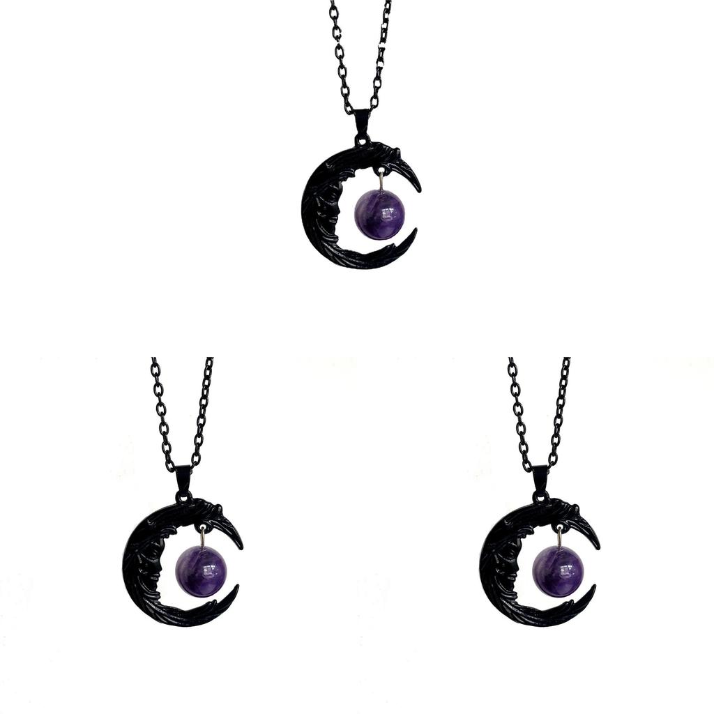 Moon Crystal Pendant Necklace With Alloy Deep Dark Gothic Style For Women And Men