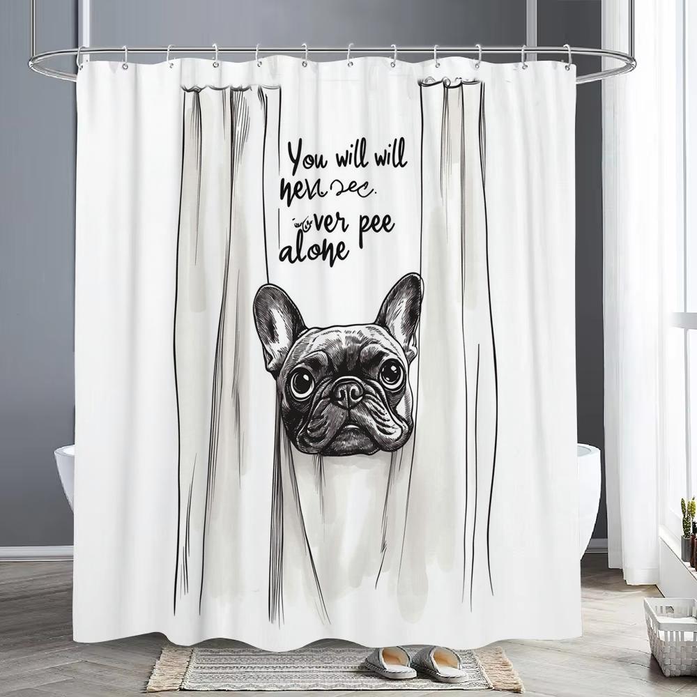 

Cartoon Bulldog Funny Shower Curtain, Bathroom Decorative Shower Curtain, Printed Polyester Fabric Shower Curtain with Hooks 90x180cm-35x70in