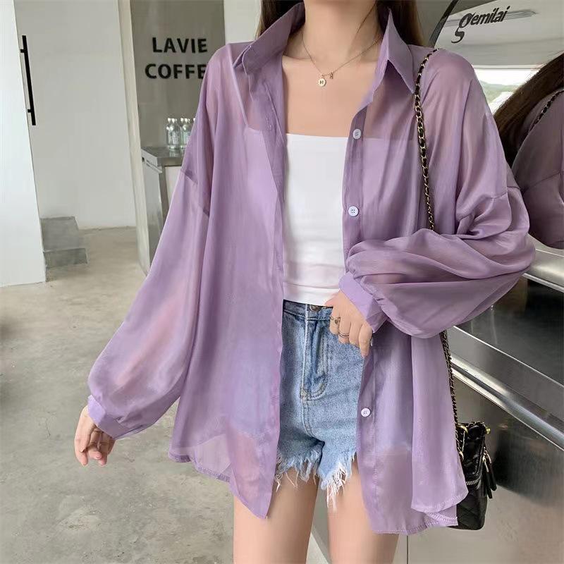 Women's 2024 Pearl Yarn Sun Protection Chic Sheer Long Sleeve Shirt
