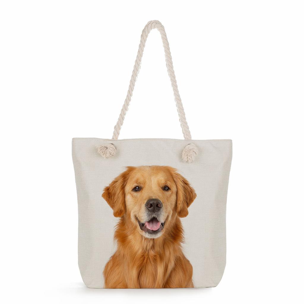 Multifunctional Dog Printed Thick Rope Shoulder Beach Bag Casual Large Capacity Handbag 7621 KTB