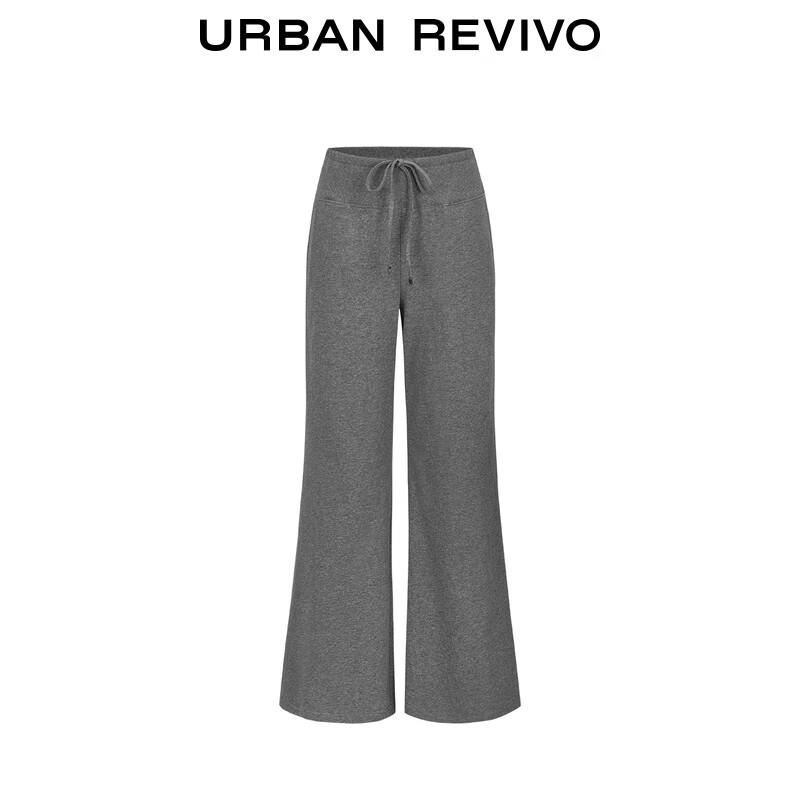 UR 2025 Autumn Women's Grey Tone Drawstring Cotton Flare Pants
