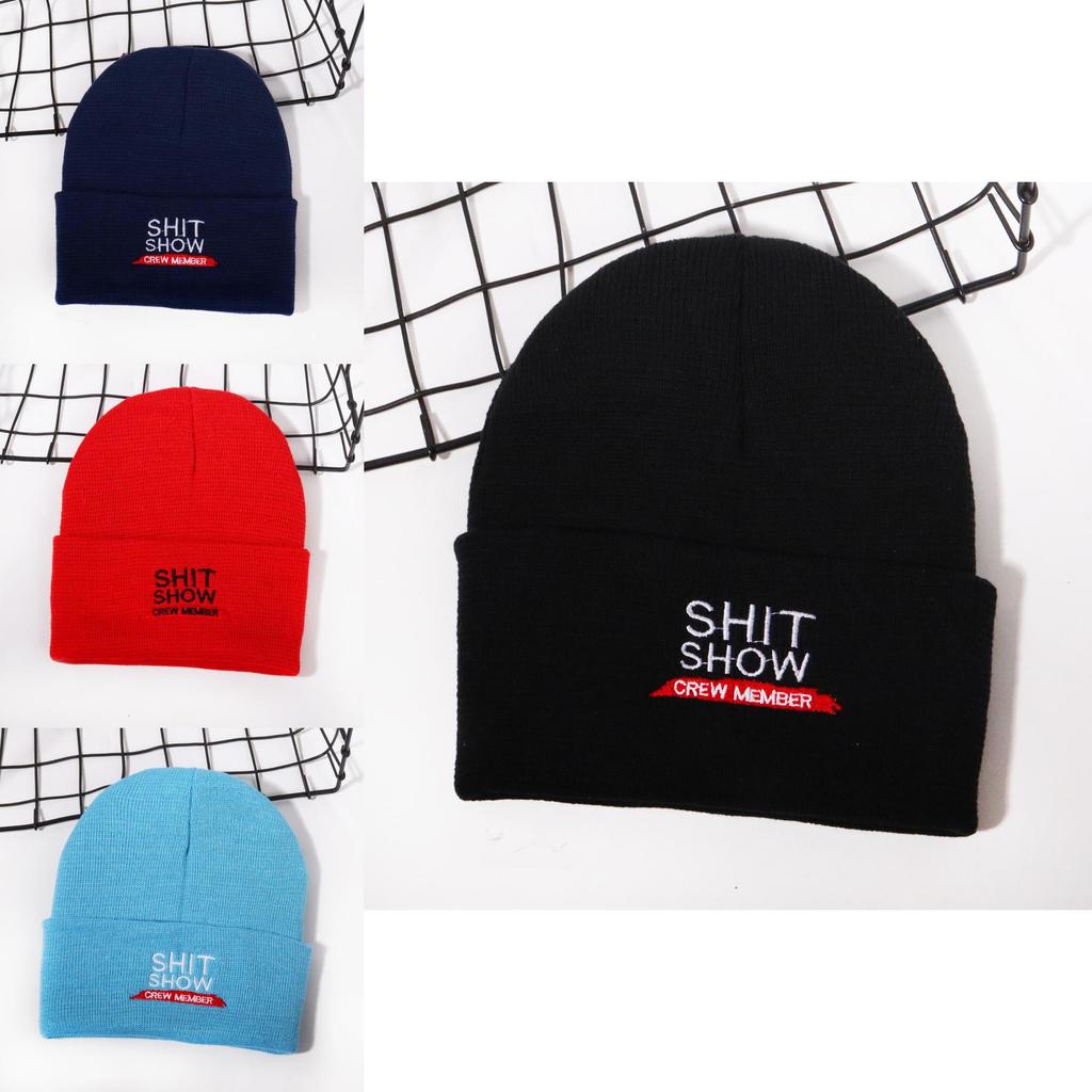 Knit Hat With Shit Show Letters Embroidered For Autumn Winter Warmth Street Fashion