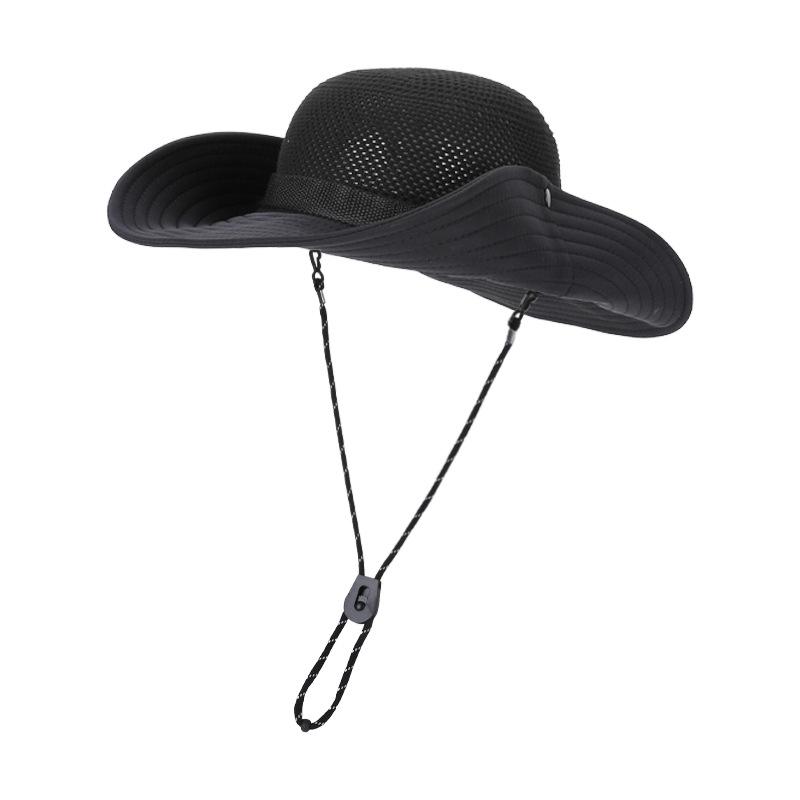 Summer hollow breathable sunscreen hat men's big head circumference versatile fashion bucket hat outdoor mountaineering fishing sun hat