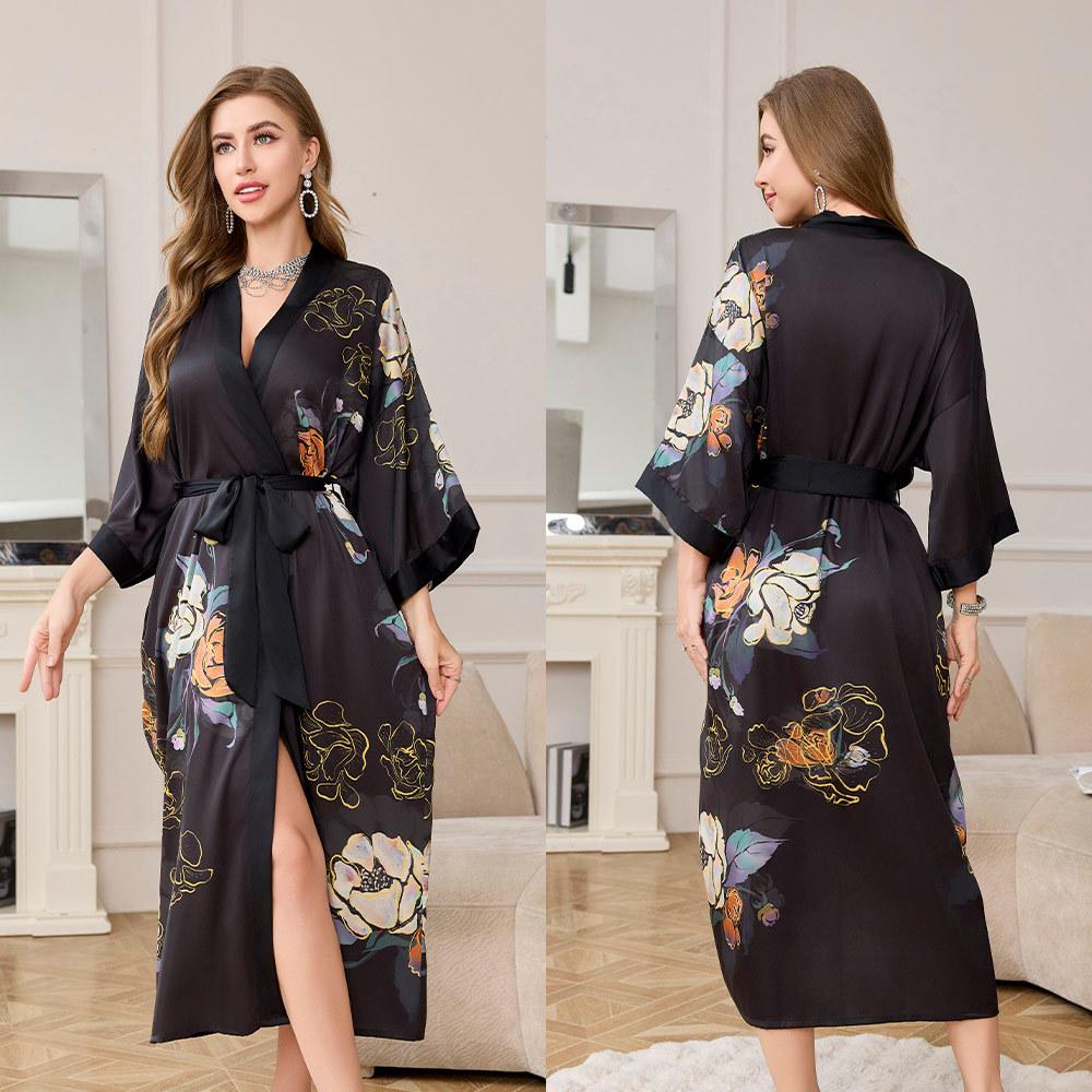 Yaoting's new pajamas women's spring and autumn seven-quarter-sleeved satin pajamas women's long-sleeved thin loungewear WP1110