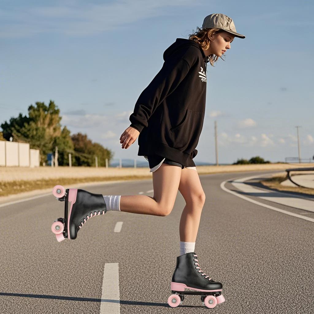 Size 35-40 Flashing Roller Skates For Women Double Row Quad Skate Shoes 4 Wheels Sneakers Adult Outdoor Skating Training 2025