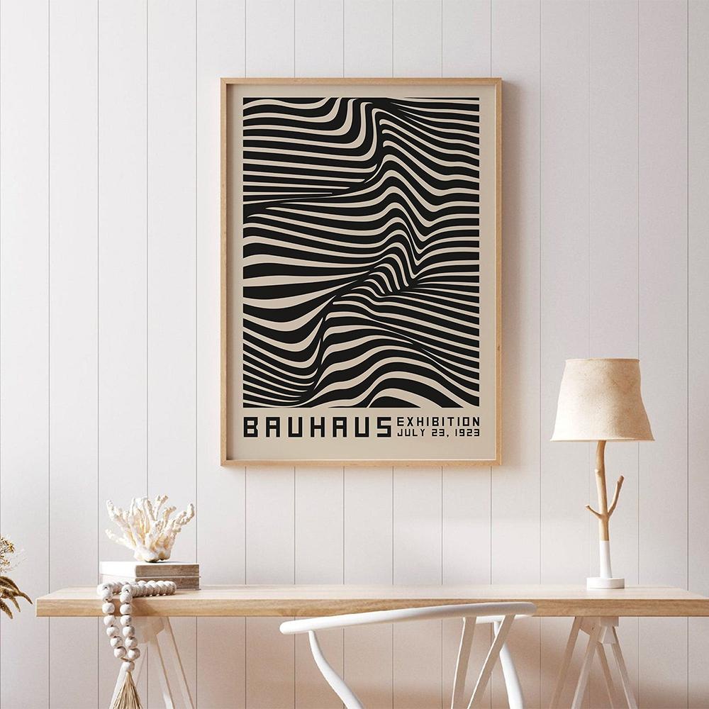Bauhaus Abstract Illustration Canvas Painting Contemporary Print Vintage Exhibition Poster Black Wall Art Pictures Home Decor