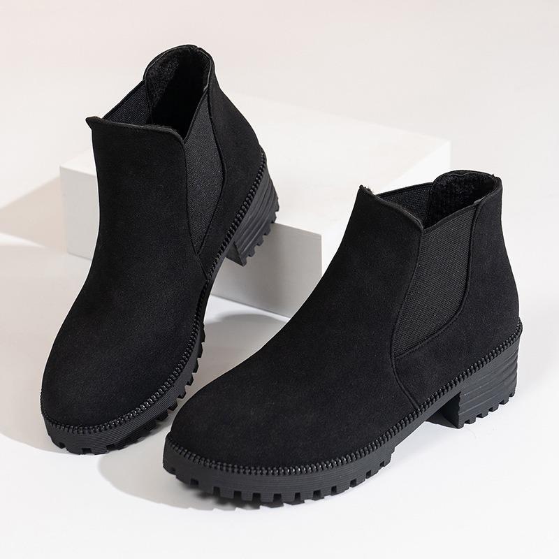 Autumn and Winter New Elastic Band Thick Heel Short Martin Boots Women's Cross-border Round Head Thick Heel Casual Fashion Leather Boots