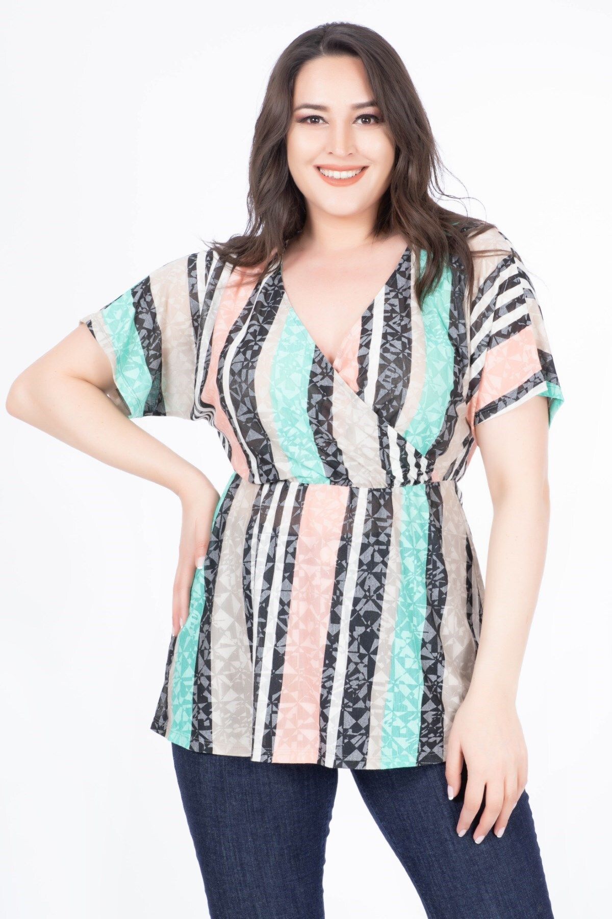 

Women s Big Size Blouse Wrap Striped Blouse 2XL