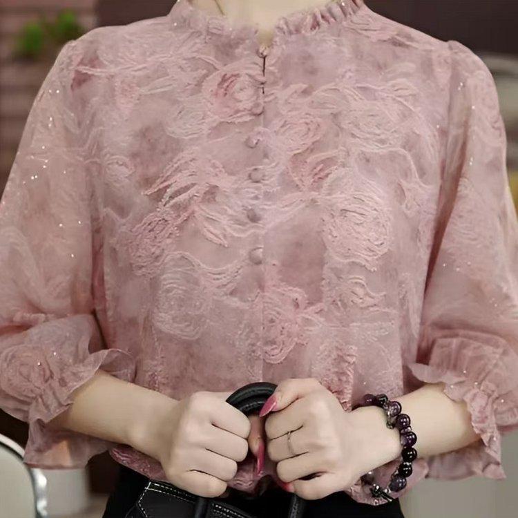 Elegant Chiffon Shirt for Middle-Aged Women - Plus Size, Lightweight Loose Top for Spring and Autumn 2XL
