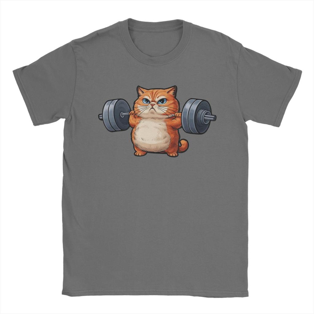 Cat Weightlifting T Shirts Men Cotton Awesome TShirt Crewneck Tees Short Sleeve Clothes Original