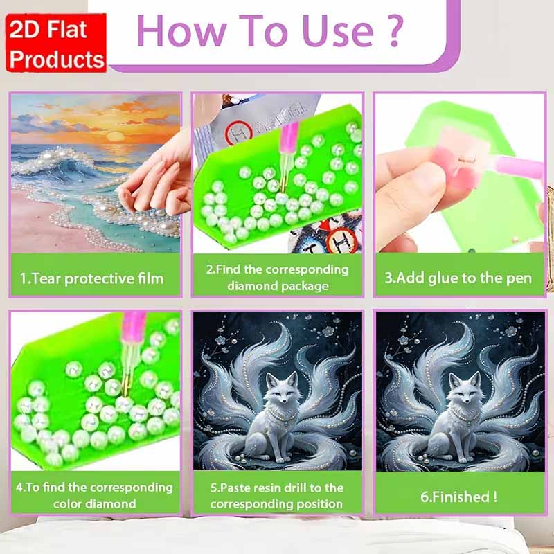 Pearl Art Painting Kit for Adults and Beginners, Mystic White NineTailed Fox Sparkling Painting Craft Home Wall Decor Handmade Gift Art Pieces