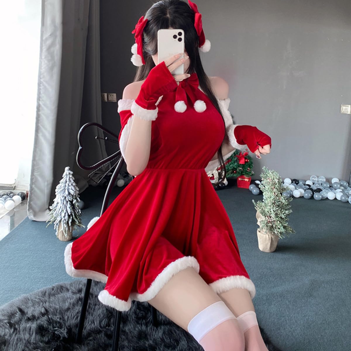 

Santa Cosplay for Cute Santa Sexy Cape Santa Fancy Miniskirt Christmas Large Performance New Cultural Gift [Harebi] [Cape included] Women, Costume,