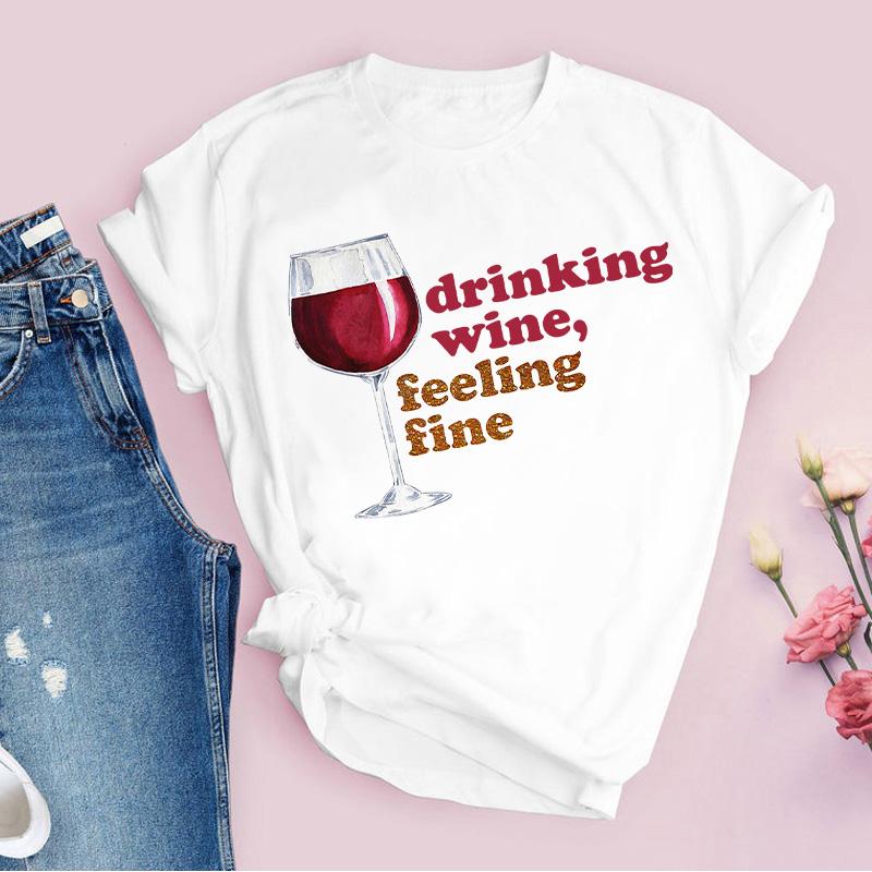 Women Tshirt Cartoon Clothing Cheers Red Wine 90S T Shirt Ladies Graphic Print Tee Tops 90S Short Sleeve Female T-Shirt Clothing